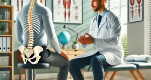 chiropractor sitting talking with a patient